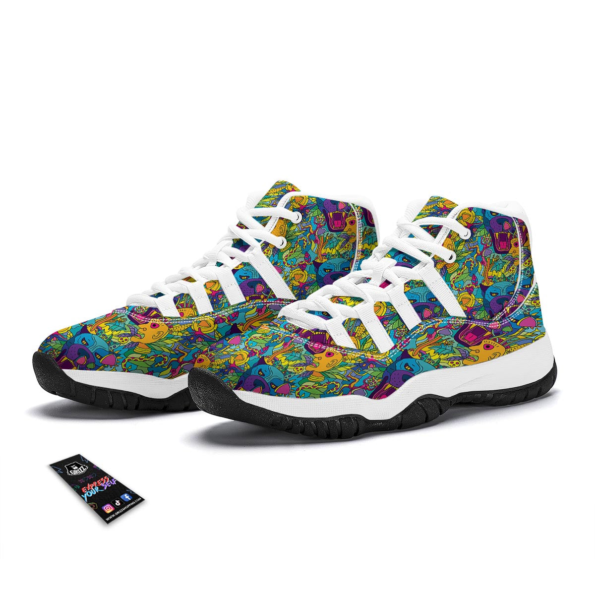 Trippy Pattern Print White Bball Shoes-grizzshop