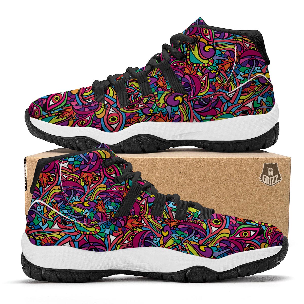 Trippy Print Pattern Black Bball Shoes-grizzshop