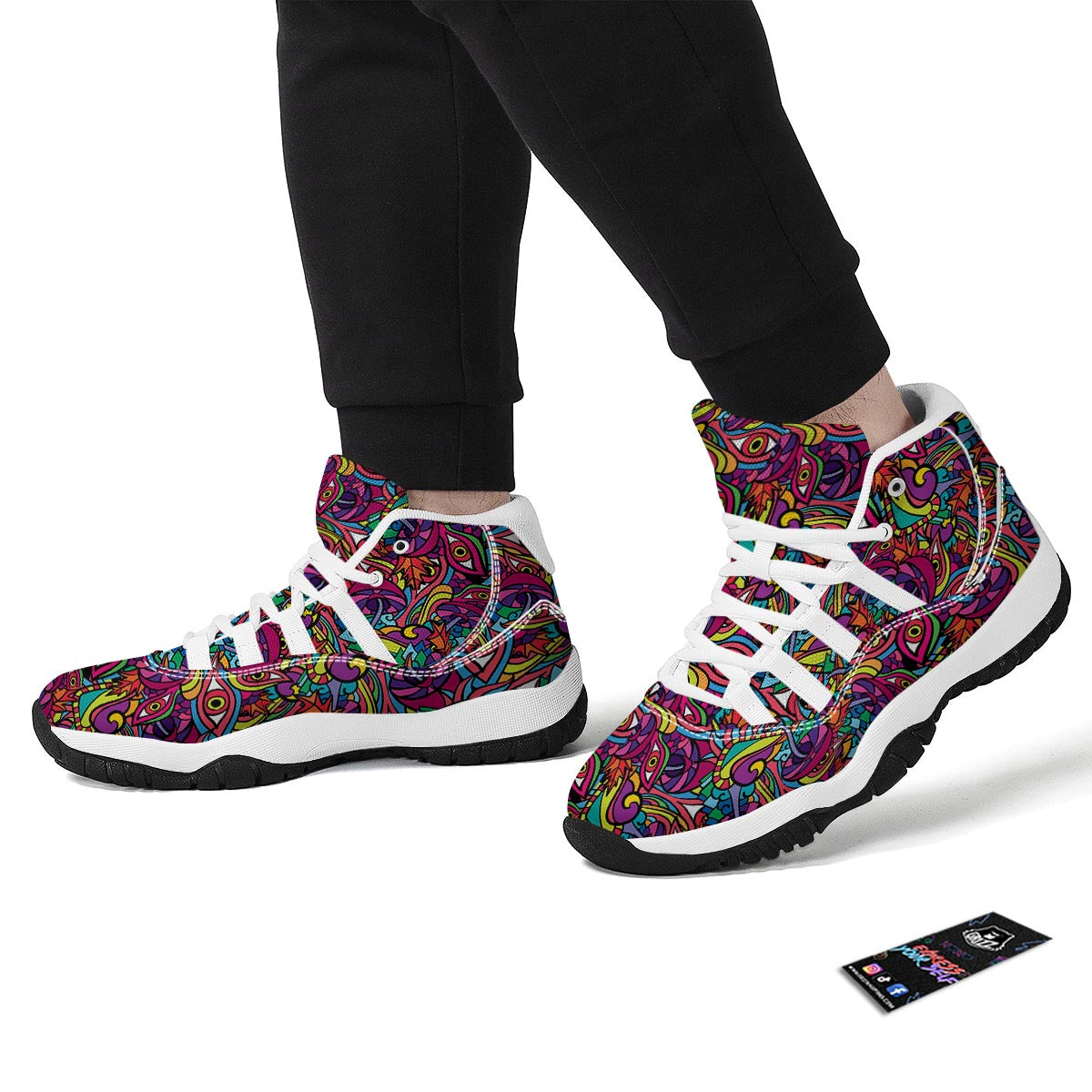 Trippy Print Pattern White Bball Shoes-grizzshop