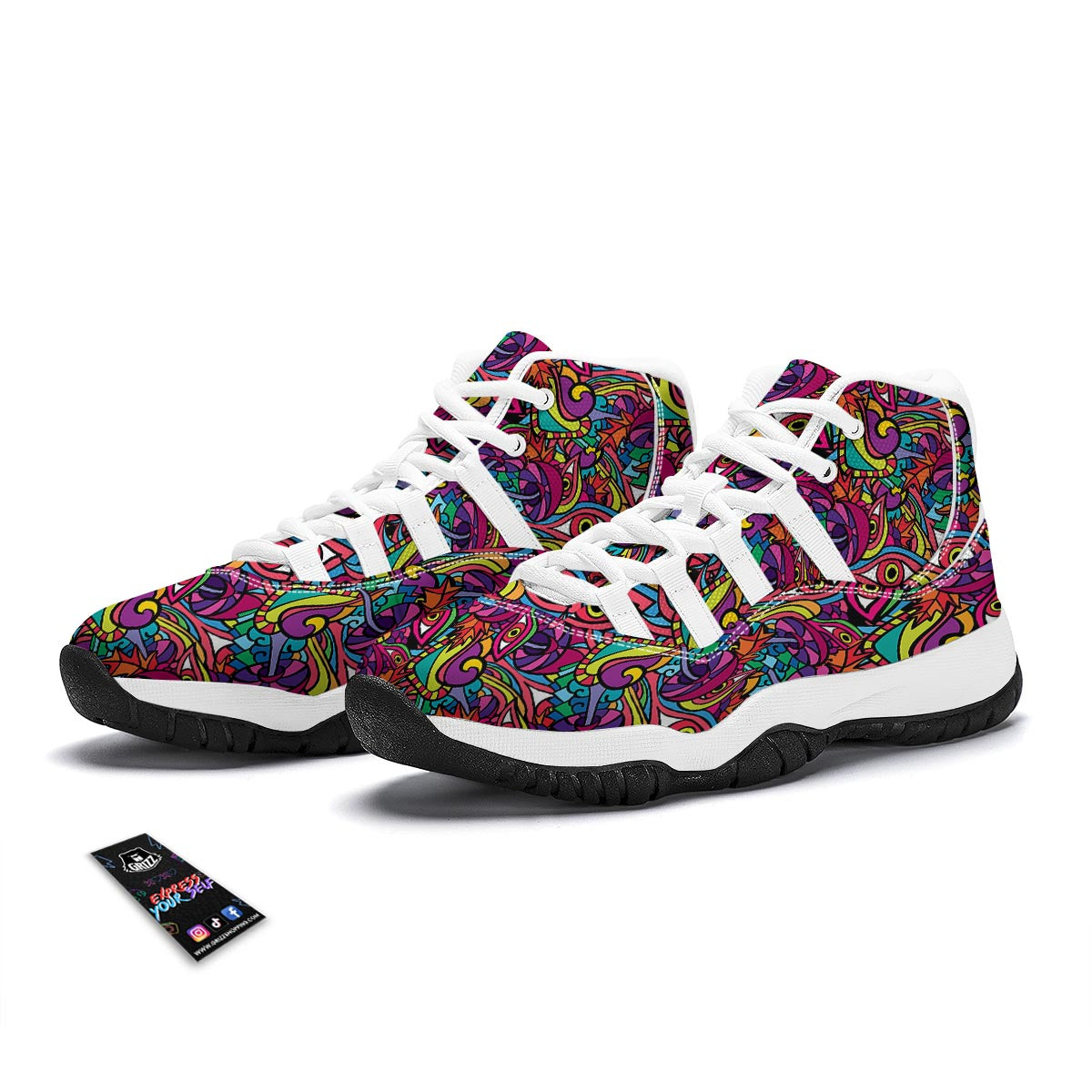 Trippy Print Pattern White Bball Shoes-grizzshop
