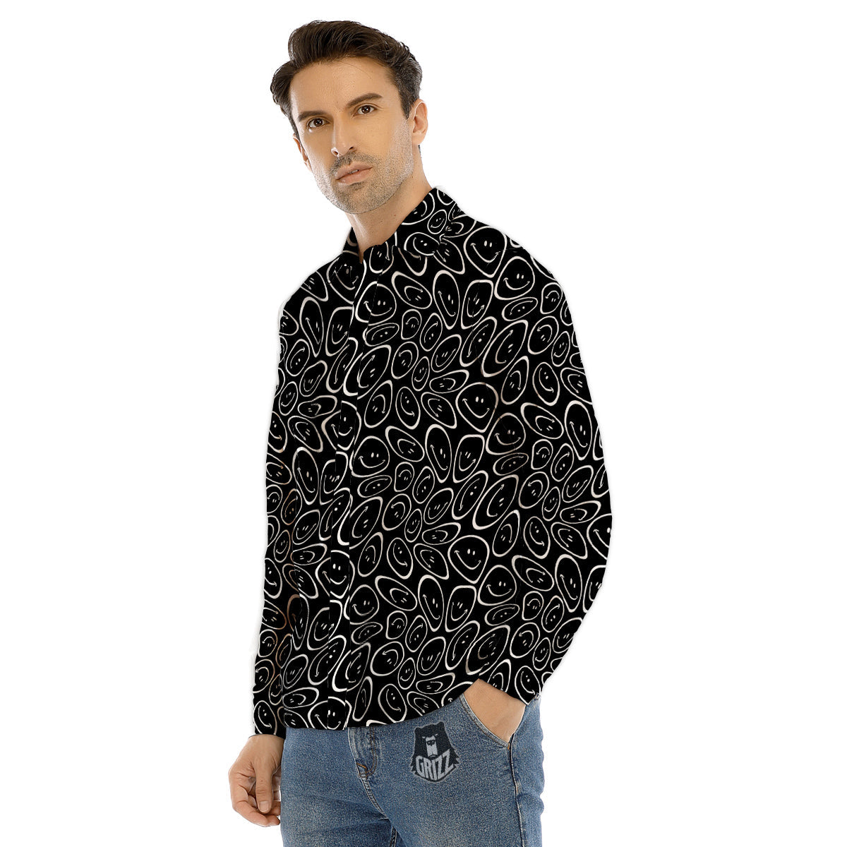Trippy Psychedelic Dark Print Men's Dress Shirts-grizzshop