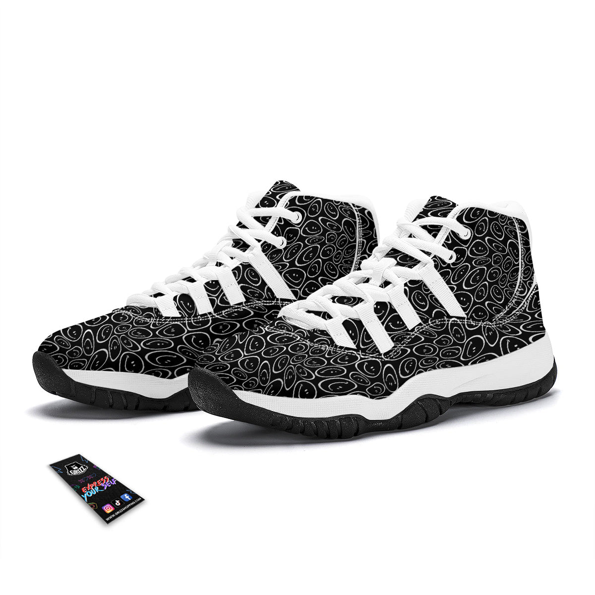 Trippy Psychedelic Dark Print White Bball Shoes-grizzshop