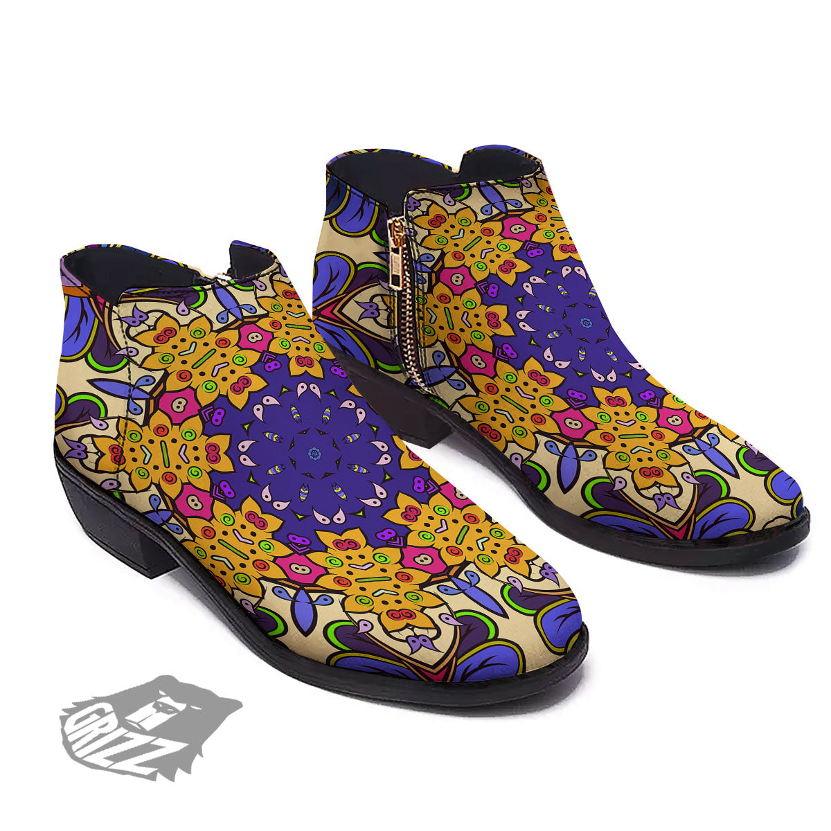 Trippy Psychedelic Ethnic Print Ankle Boots-grizzshop