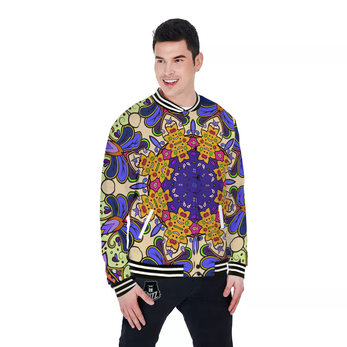 Trippy Psychedelic Ethnic Print Baseball Jacket-grizzshop