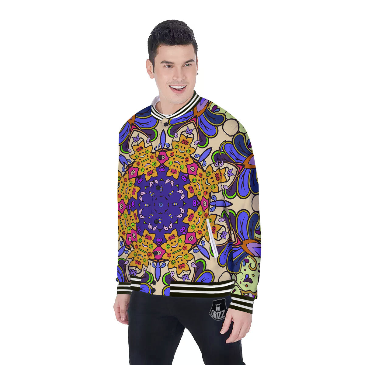Trippy Psychedelic Ethnic Print Baseball Jacket-grizzshop