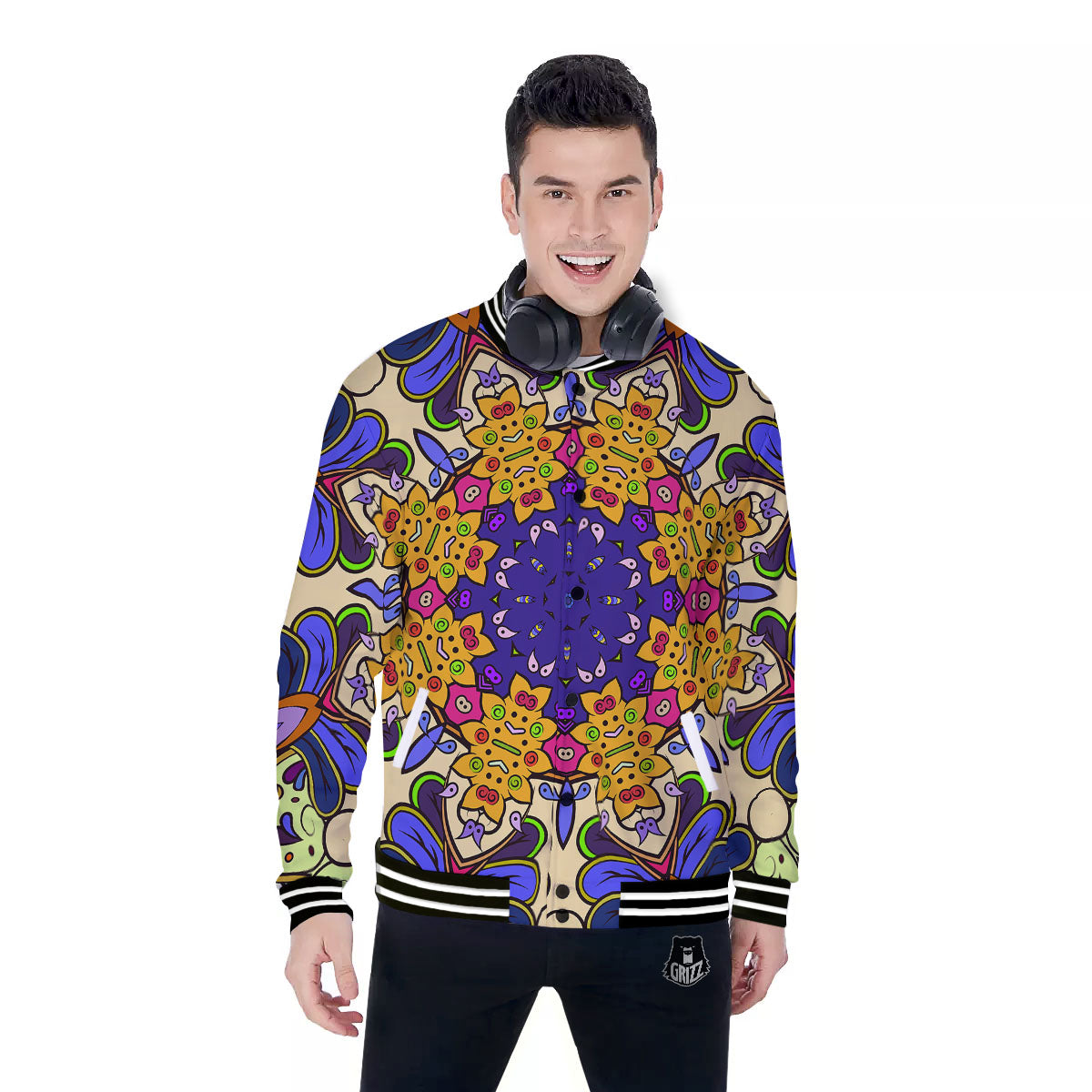 Trippy Psychedelic Ethnic Print Baseball Jacket-grizzshop