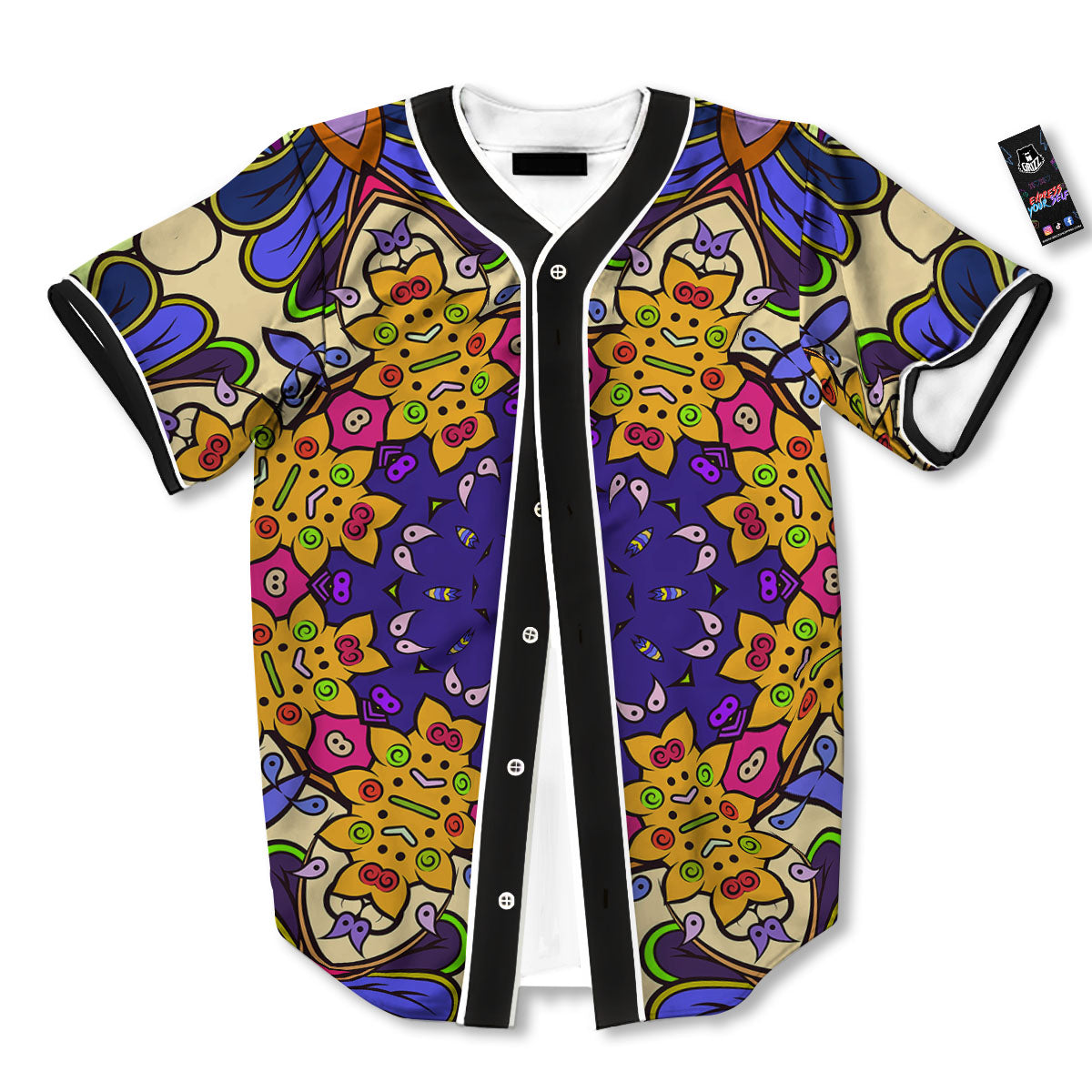 Trippy Psychedelic Ethnic Print Baseball Jersey-grizzshop