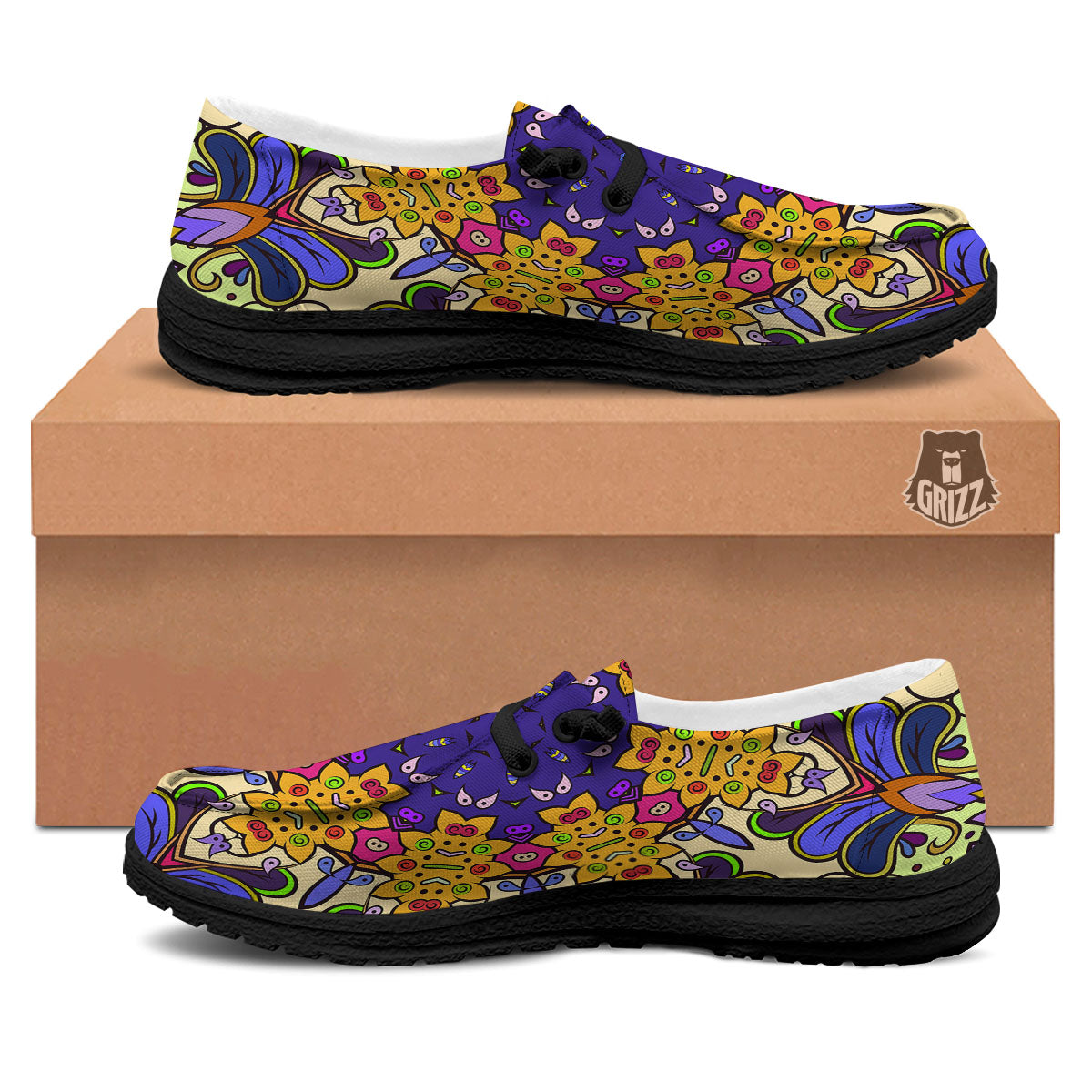 Trippy Psychedelic Ethnic Print Black Loafers-grizzshop