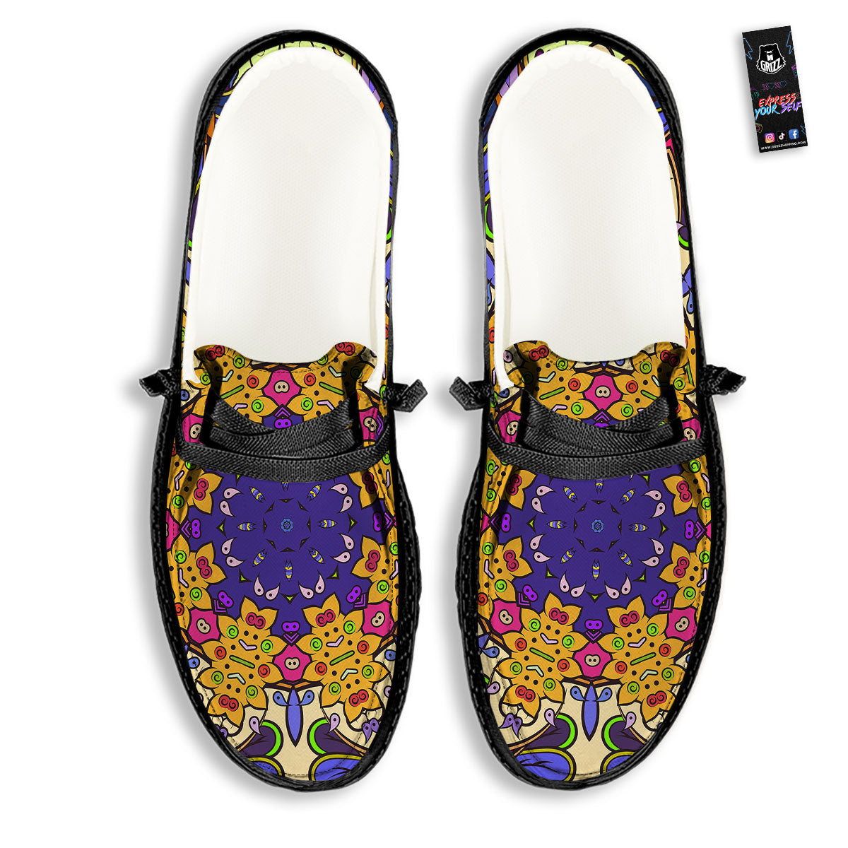 Trippy Psychedelic Ethnic Print Black Loafers-grizzshop