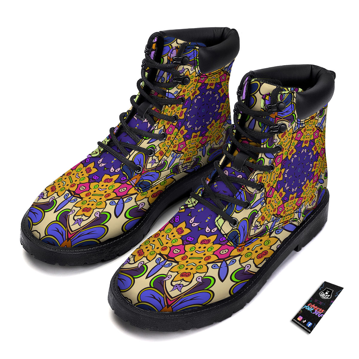 Trippy Psychedelic Ethnic Print Boots-grizzshop