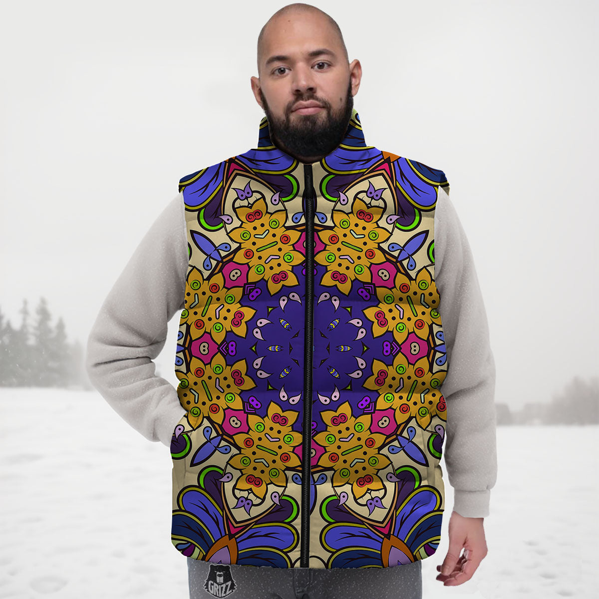 Trippy Psychedelic Ethnic Print Down Vest