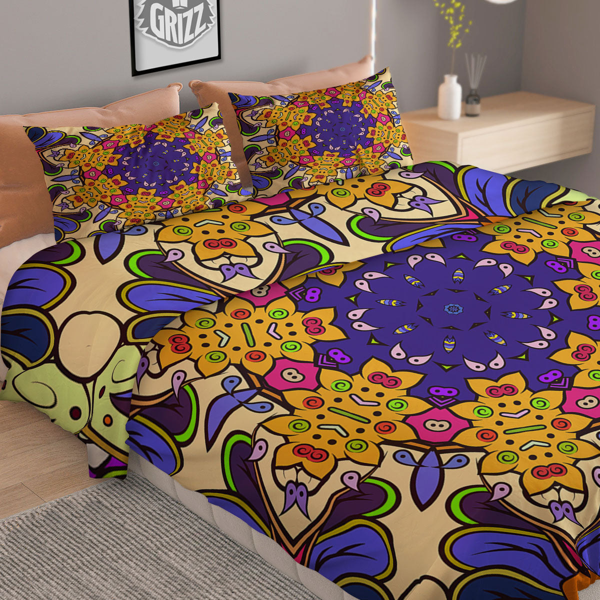 Tulip White Print Pattern Duvet Cover Bedding Set
