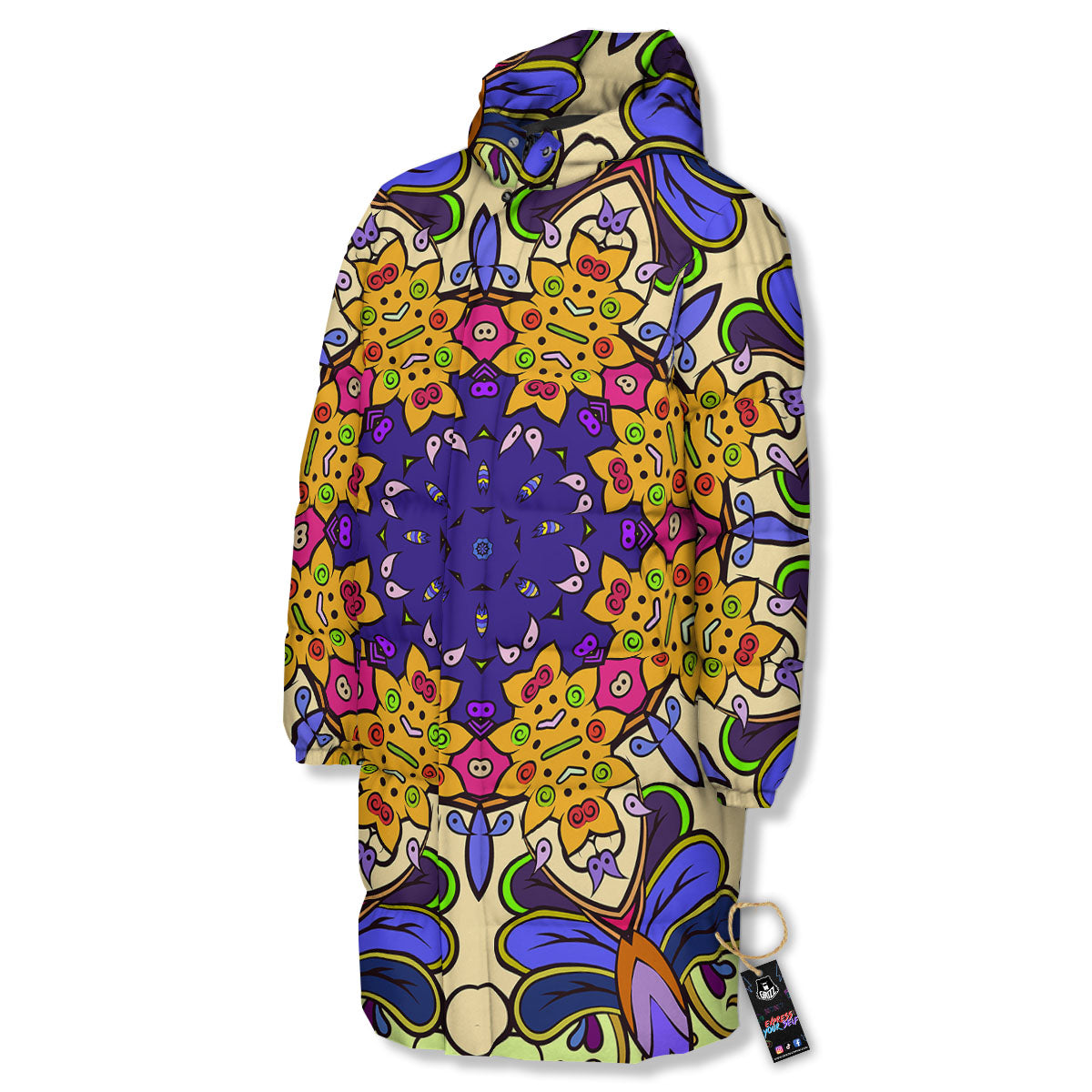 Trippy Psychedelic Ethnic Print Long Down Jacket-grizzshop