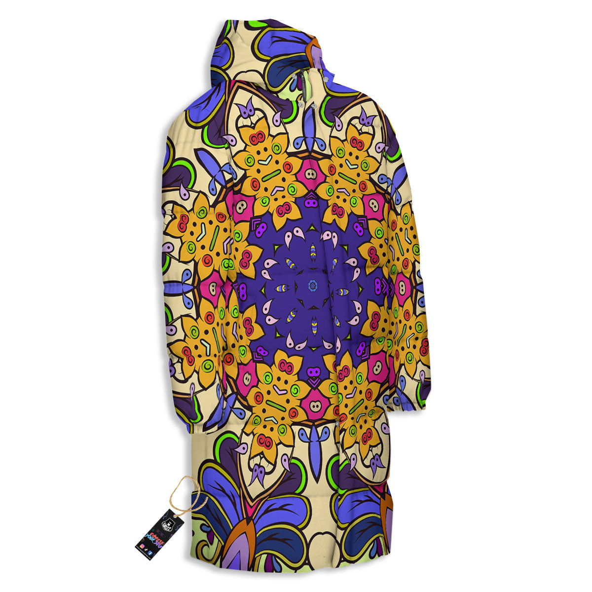 Trippy Psychedelic Ethnic Print Long Down Jacket-grizzshop