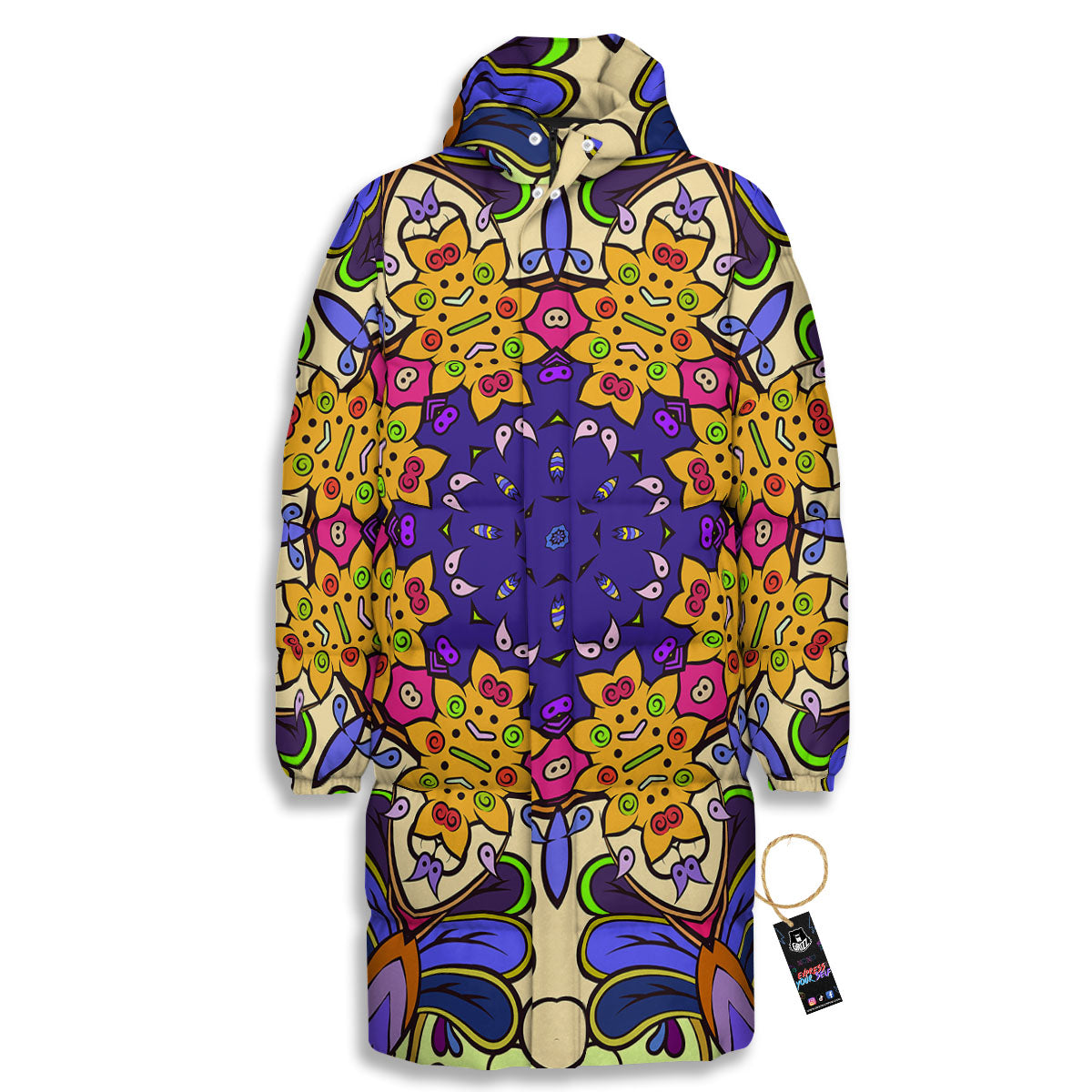 Trippy Psychedelic Ethnic Print Long Down Jacket-grizzshop