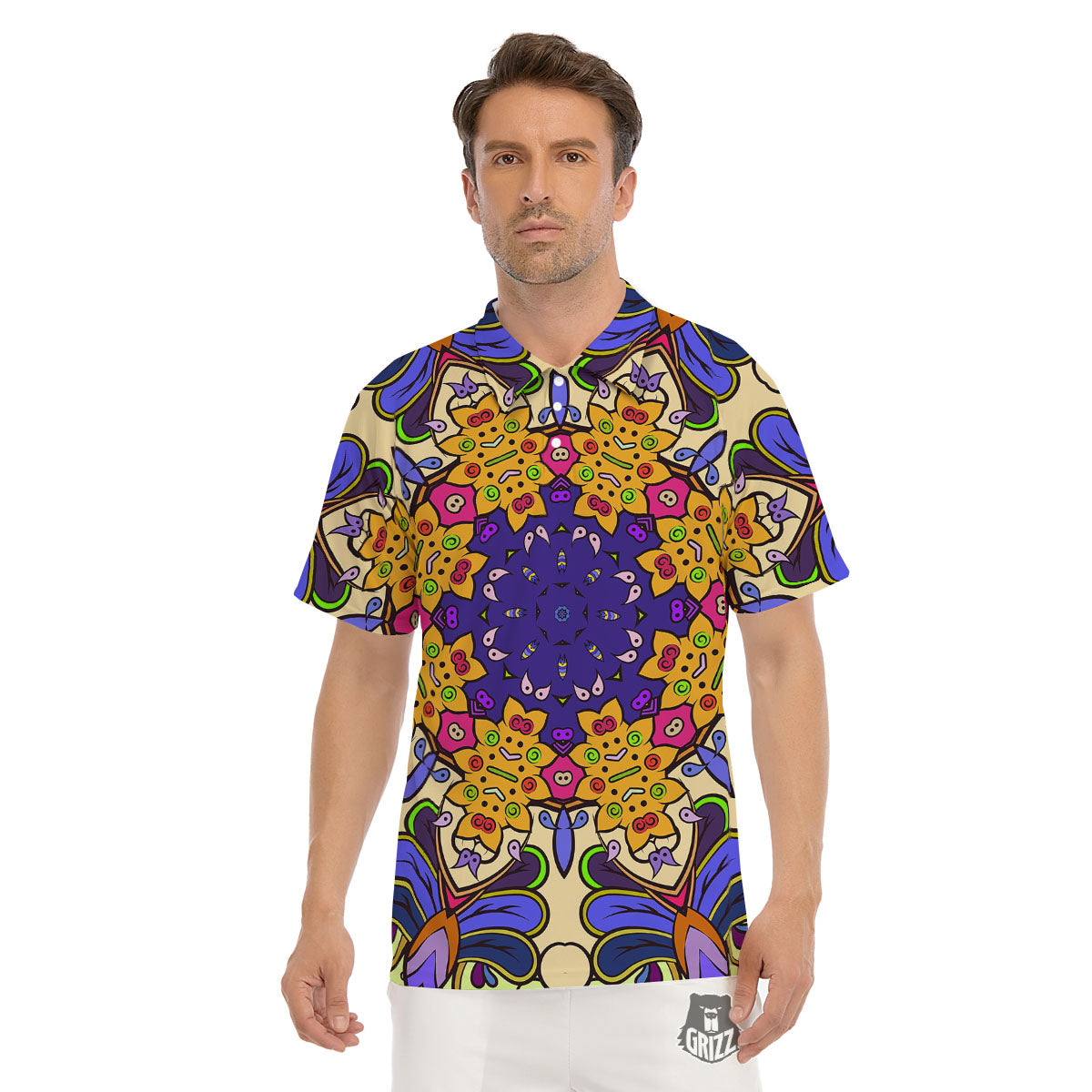 Trippy Psychedelic Ethnic Print Men's Golf Shirts-grizzshop