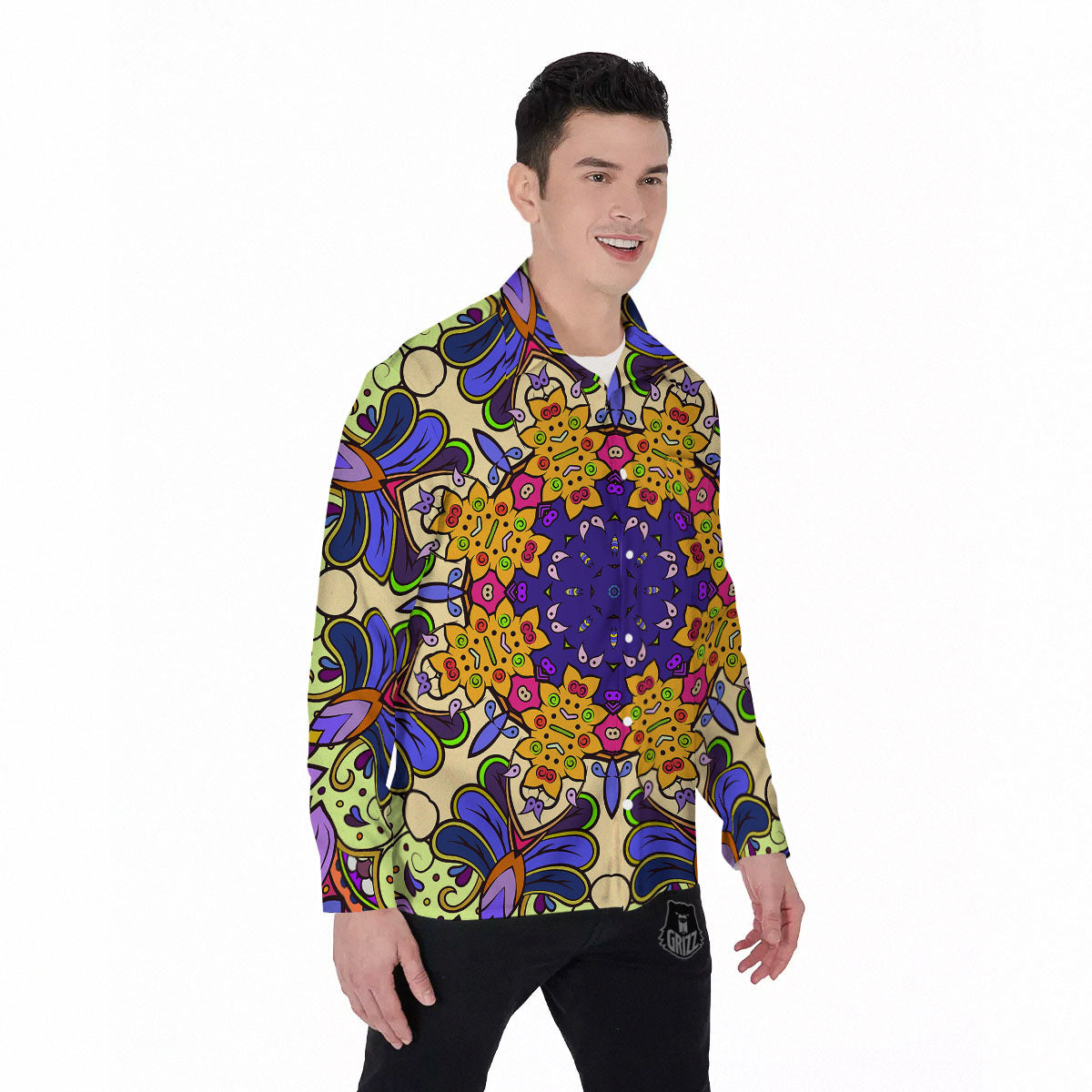 Trippy Psychedelic Ethnic Print Men's Long Sleeve Shirts-grizzshop