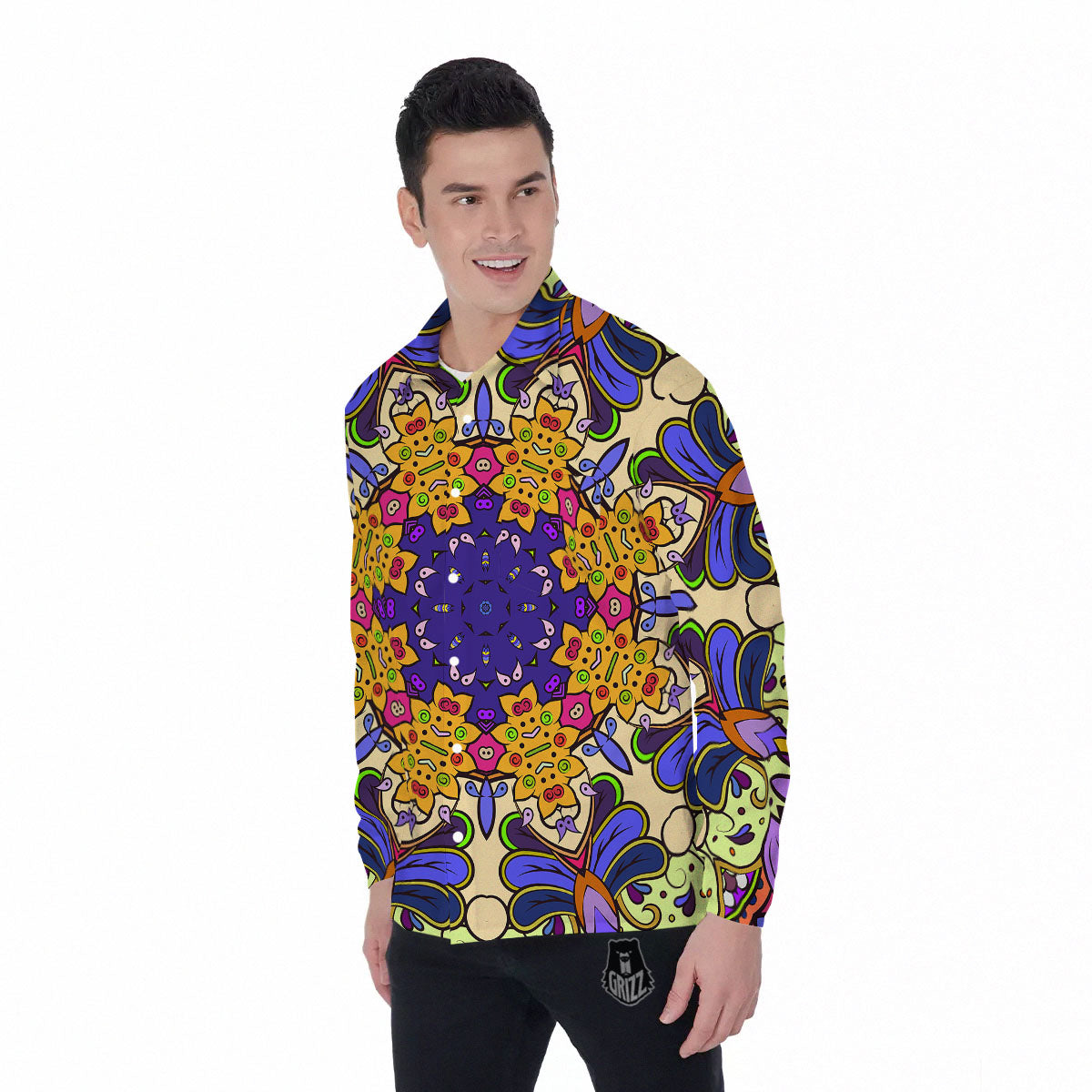 Trippy Psychedelic Ethnic Print Men's Long Sleeve Shirts-grizzshop