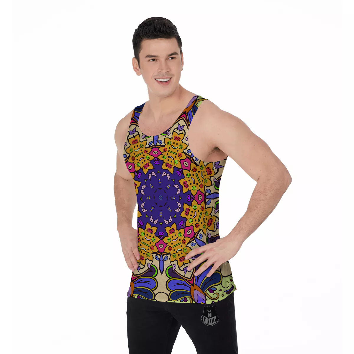 Trippy Psychedelic Ethnic Print Men's Tank Top-grizzshop