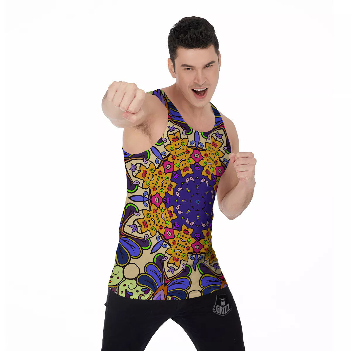 Trippy Psychedelic Ethnic Print Men's Tank Top-grizzshop