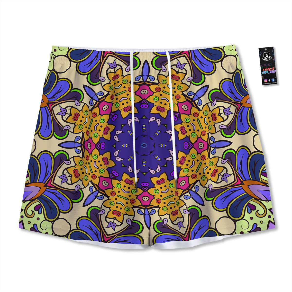 Trippy Psychedelic Ethnic Print Mesh Shorts