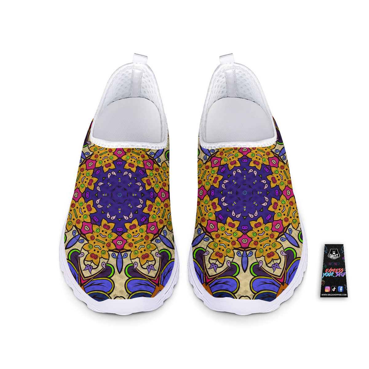 Trippy Psychedelic Ethnic Print Nurse Shoes-grizzshop