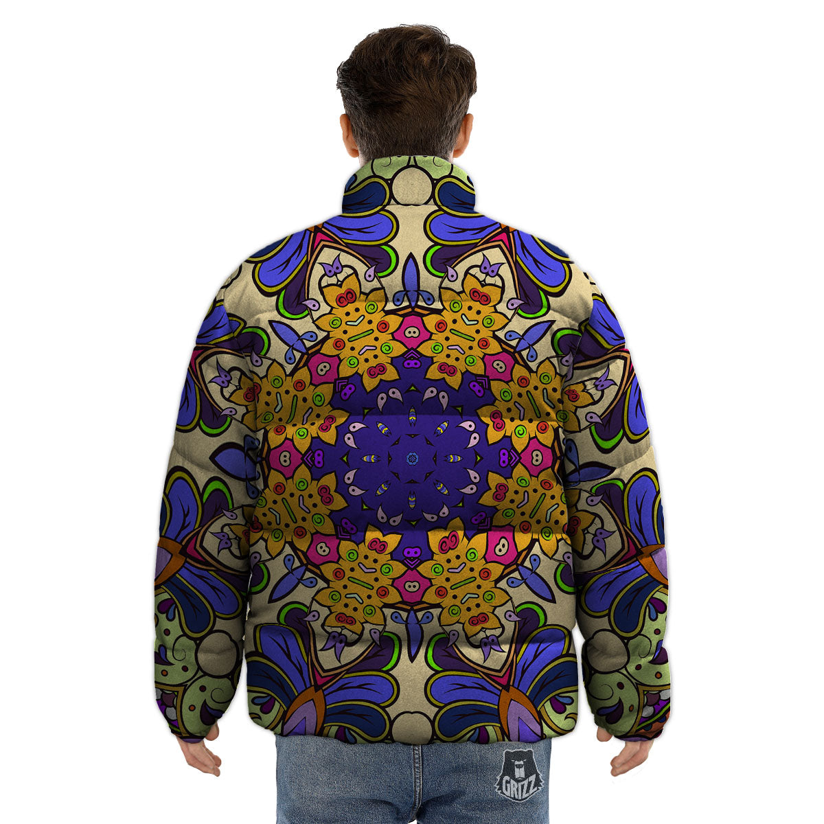 Trippy Psychedelic Ethnic Print Puffer Jacket-grizzshop