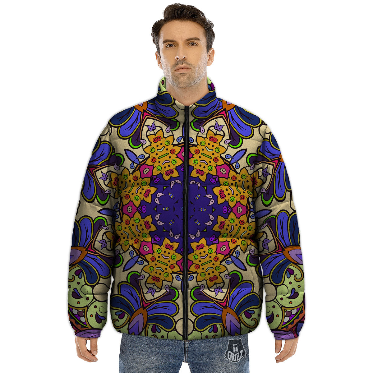 Trippy Psychedelic Ethnic Print Puffer Jacket-grizzshop