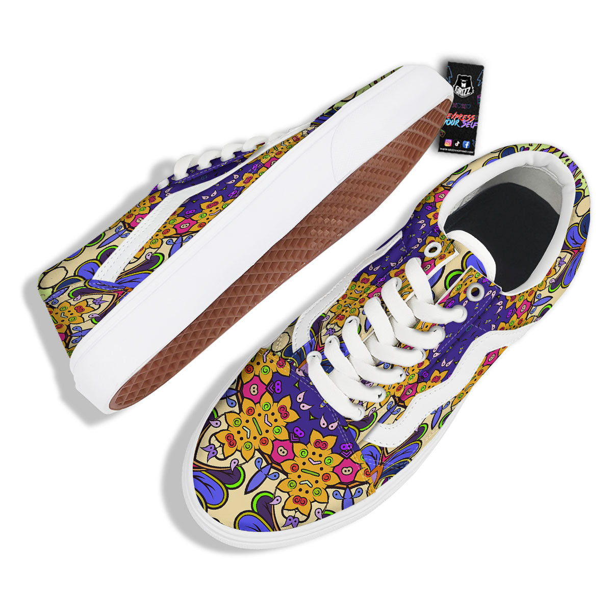 Trippy Psychedelic Ethnic Print Skate Shoes-grizzshop
