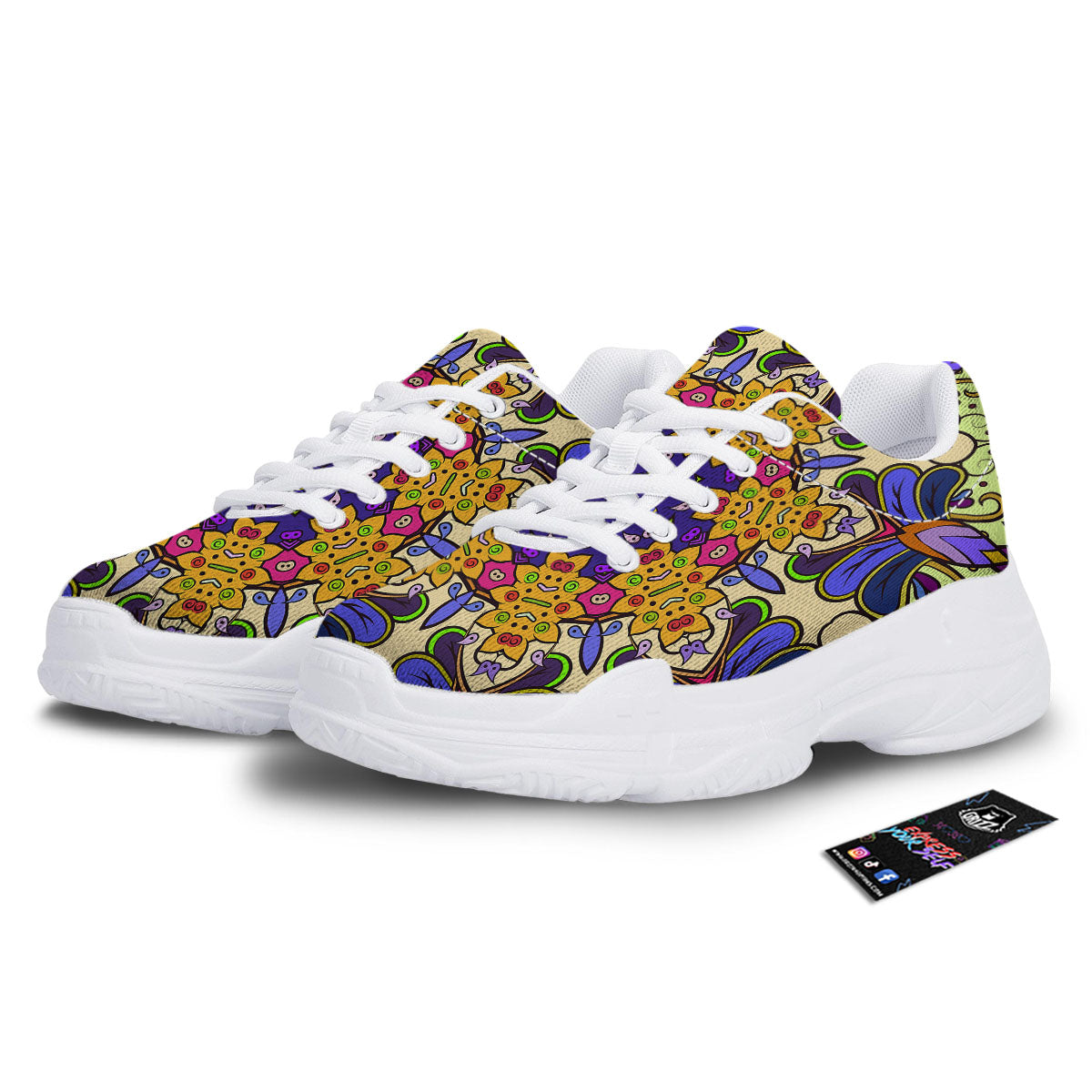 Trippy Psychedelic Ethnic Print White Chunky Shoes-grizzshop