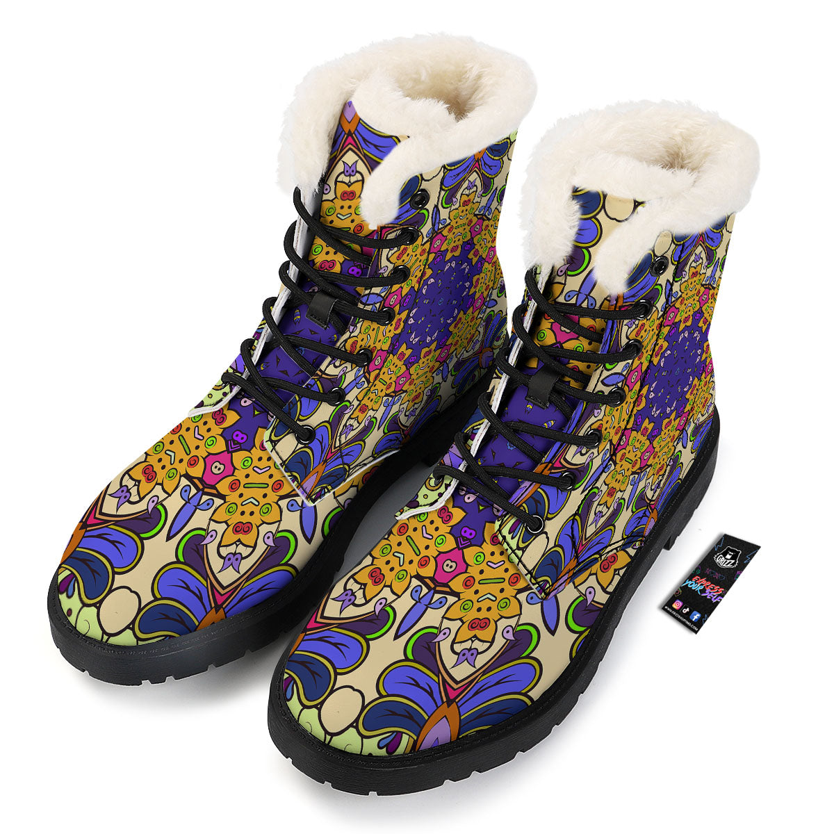 Trippy Psychedelic Ethnic Print Winter Boots-grizzshop
