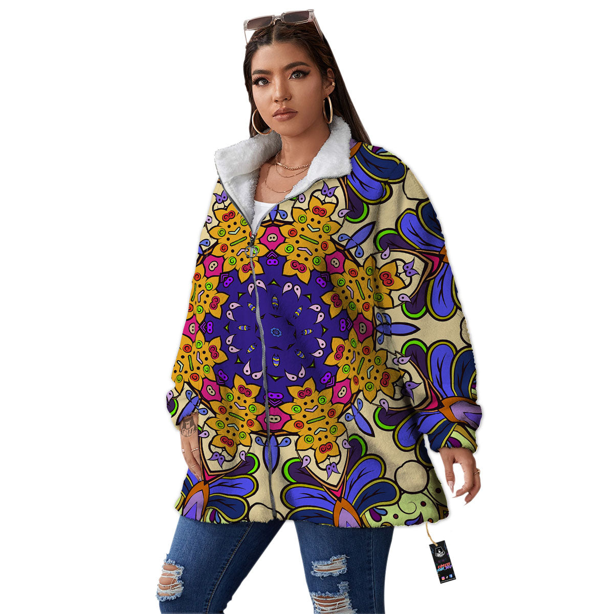 Trippy Psychedelic Ethnic Print Women's Sherpa Jacket-grizzshop
