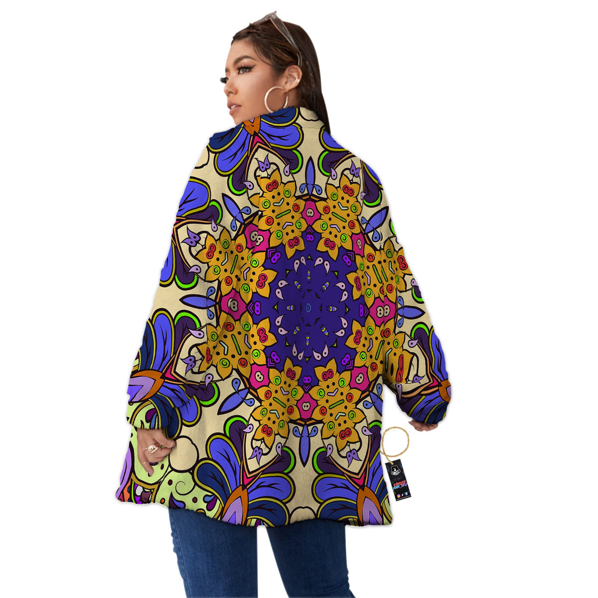 Trippy Psychedelic Ethnic Print Women's Sherpa Jacket-grizzshop