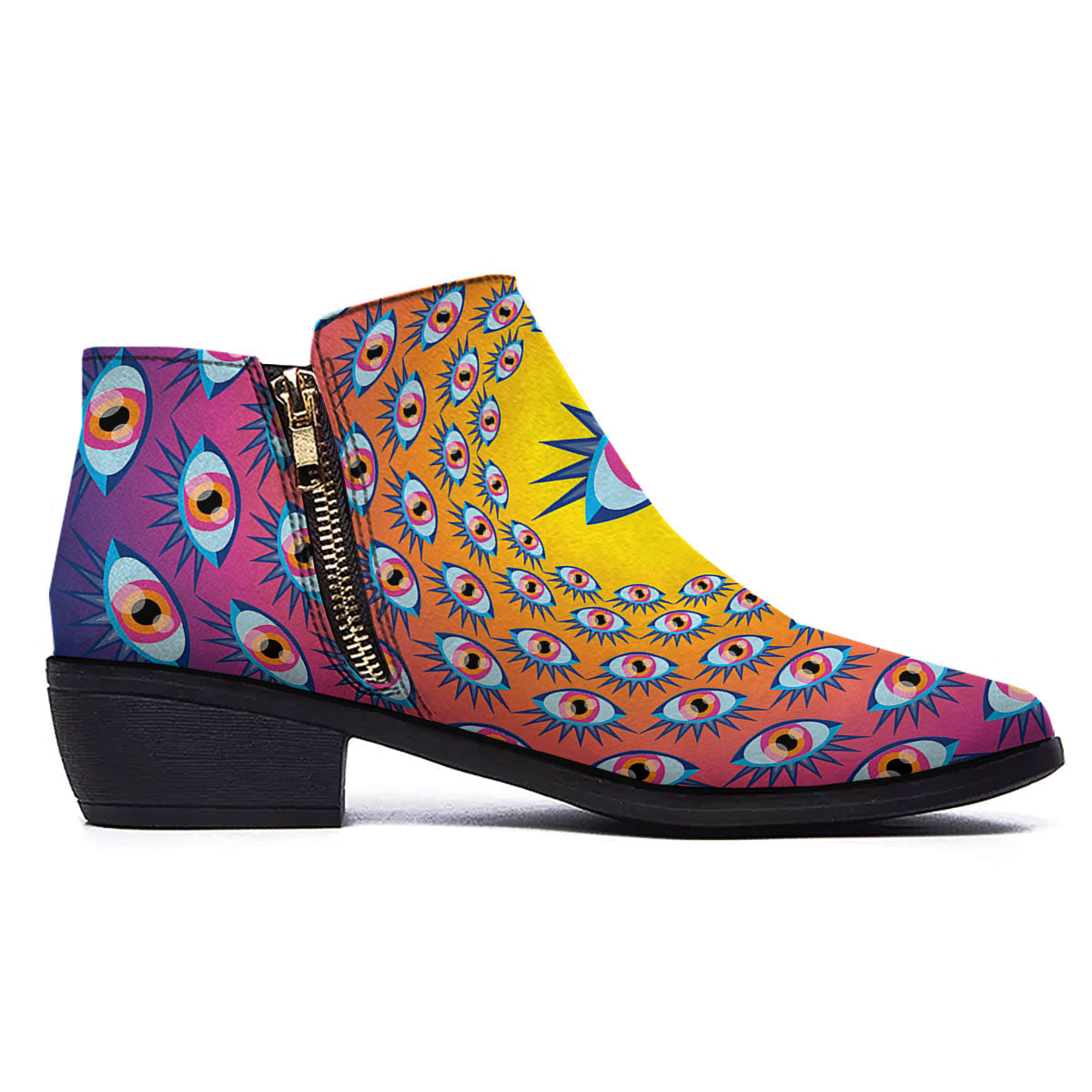 Trippy Psychedelic Eyes Print Ankle Boots-grizzshop
