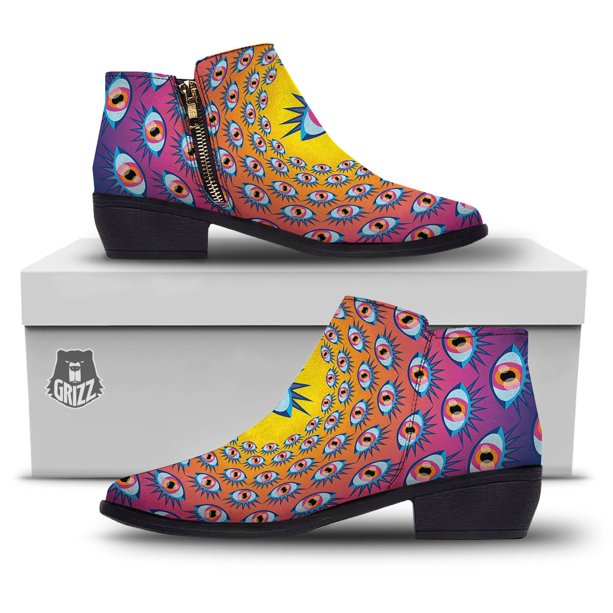 Trippy Psychedelic Eyes Print Ankle Boots-grizzshop
