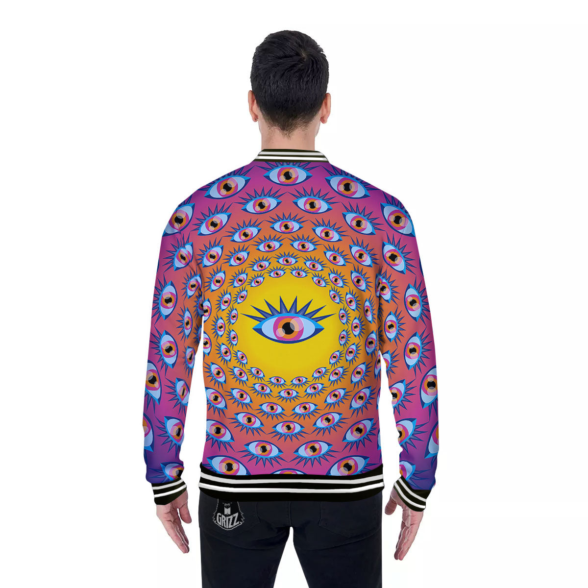Trippy Psychedelic Eyes Print Baseball Jacket-grizzshop