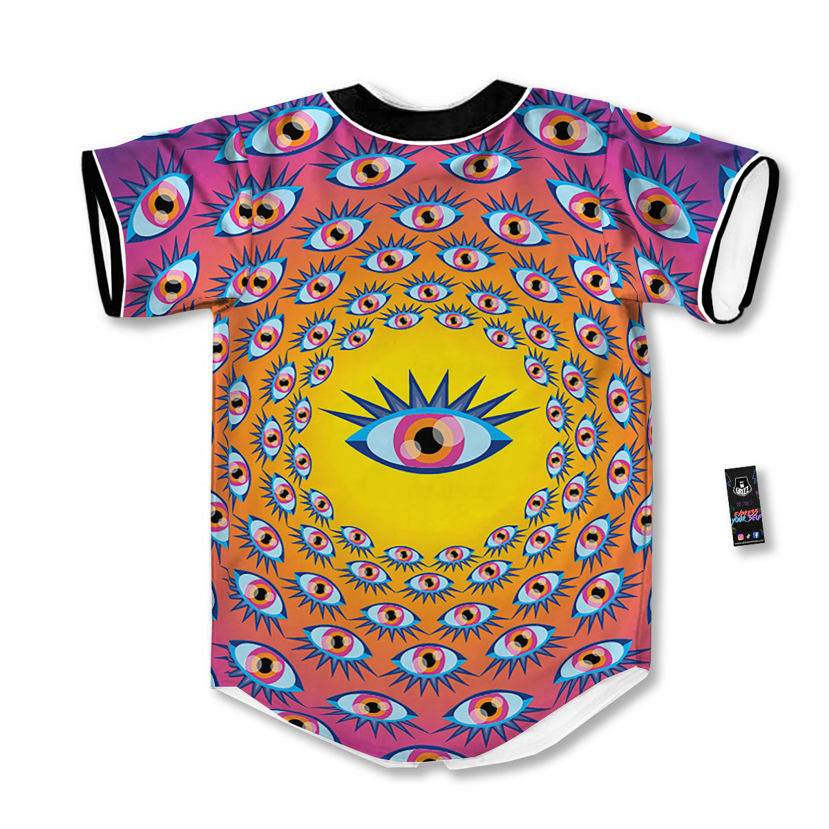 Trippy Psychedelic Eyes Print Baseball Jersey-grizzshop