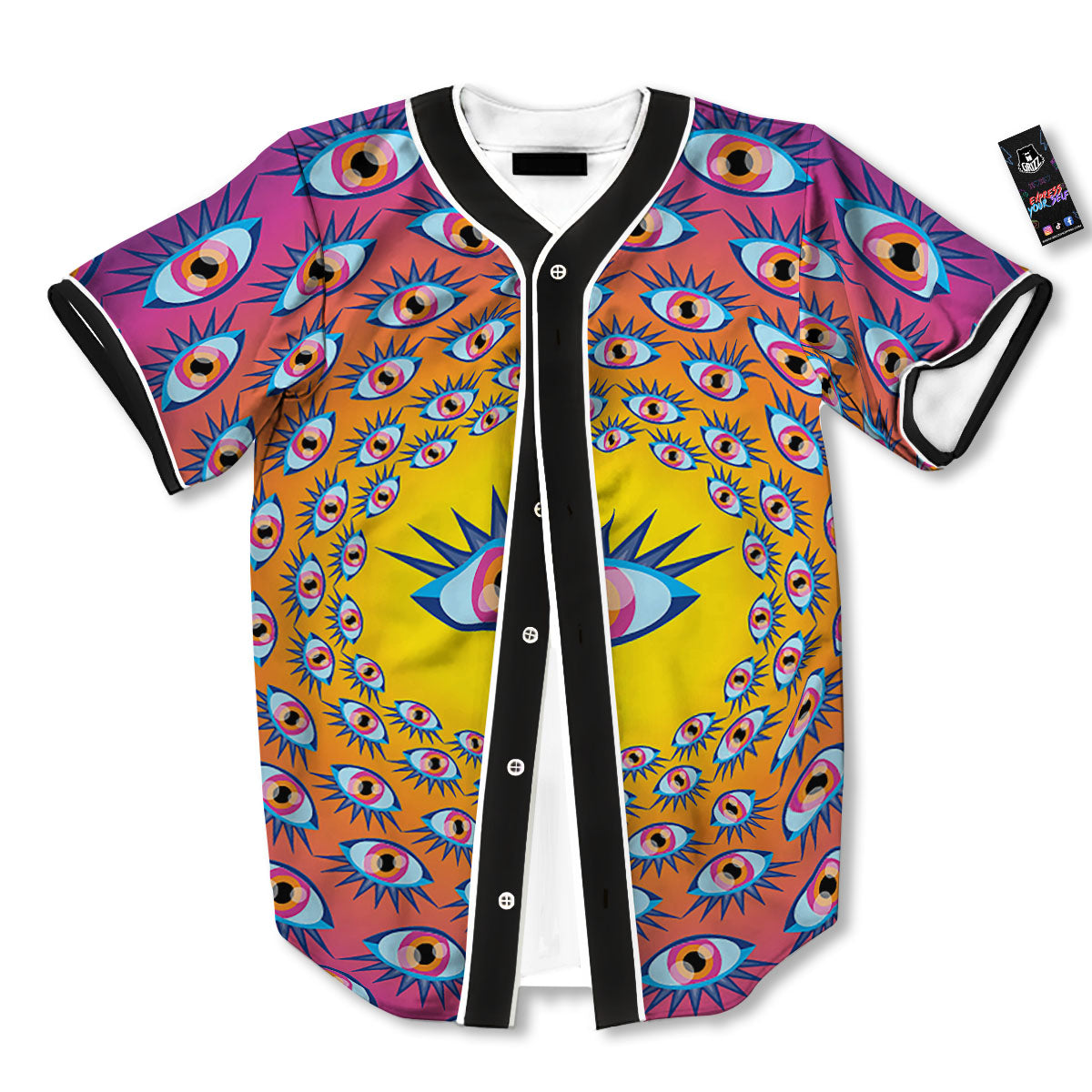 Trippy Psychedelic Eyes Print Baseball Jersey-grizzshop