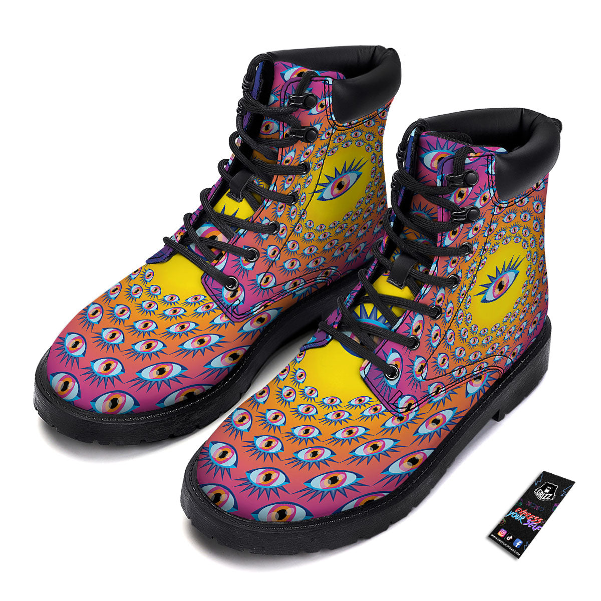 Trippy Psychedelic Eyes Print Boots-grizzshop