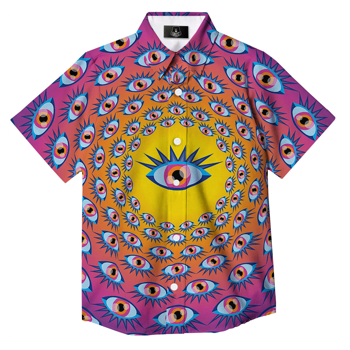 Trippy Psychedelic Eyes Print Button Up Shirt-grizzshop