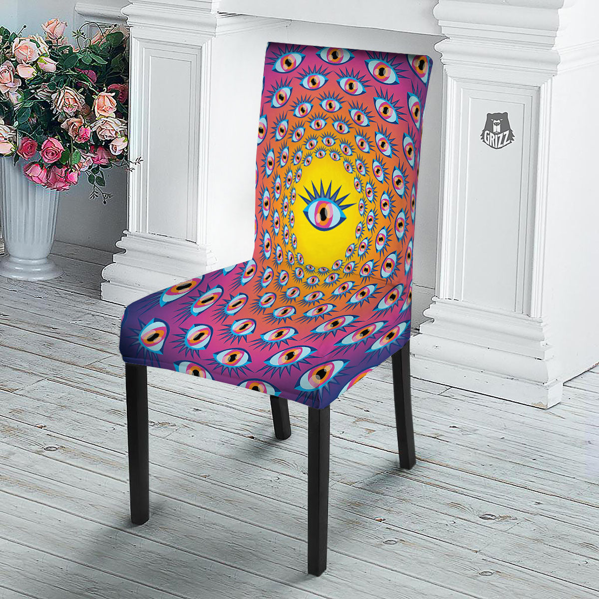 Trippy Psychedelic Eyes Print Dining Chair Slipcover-grizzshop