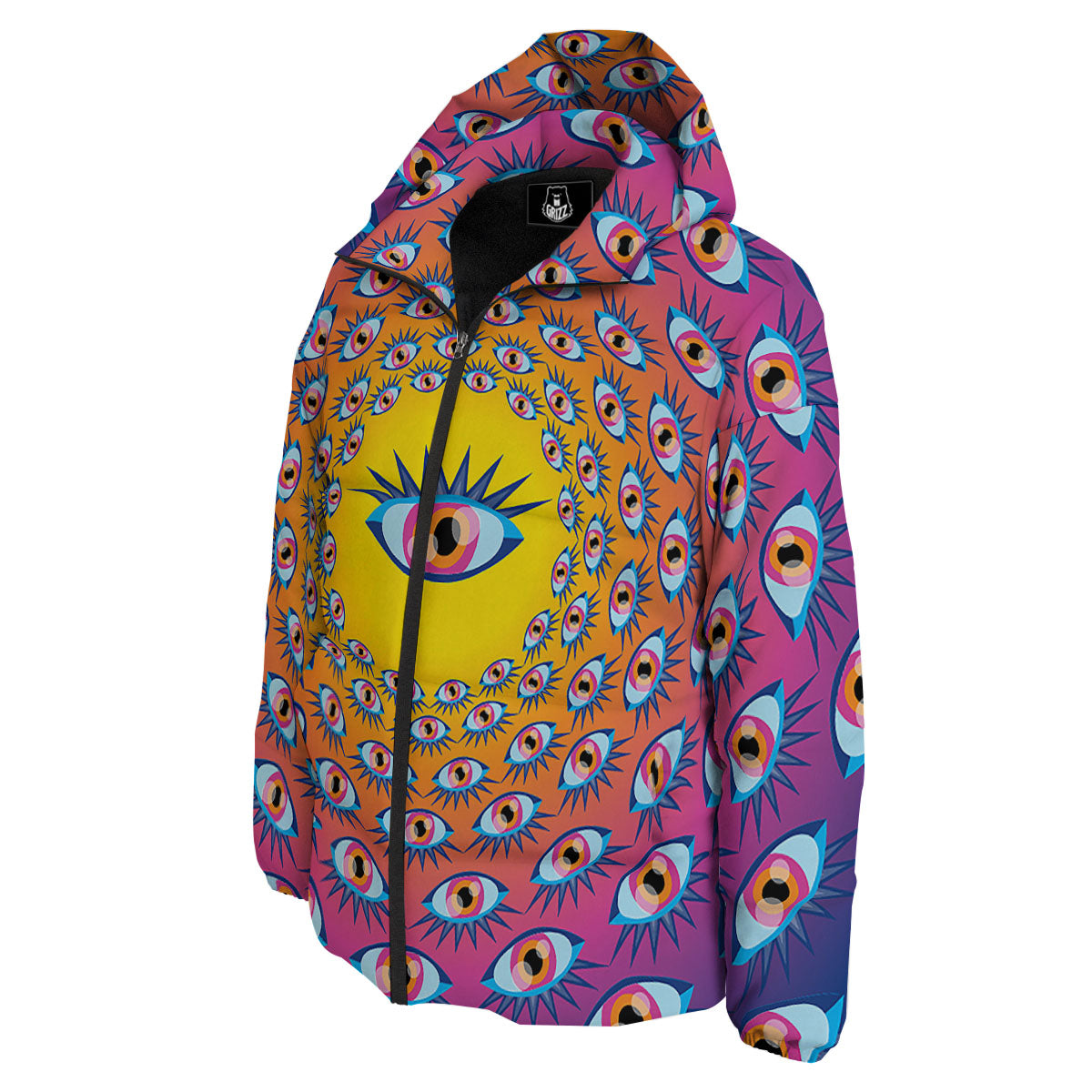 Trippy Psychedelic Eyes Print Down Jacket-grizzshop