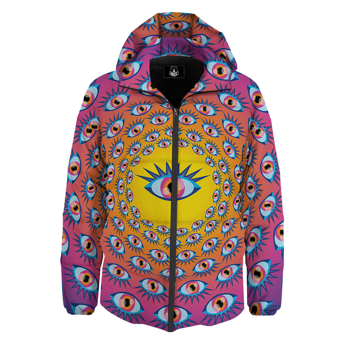 Trippy Psychedelic Eyes Print Down Jacket-grizzshop
