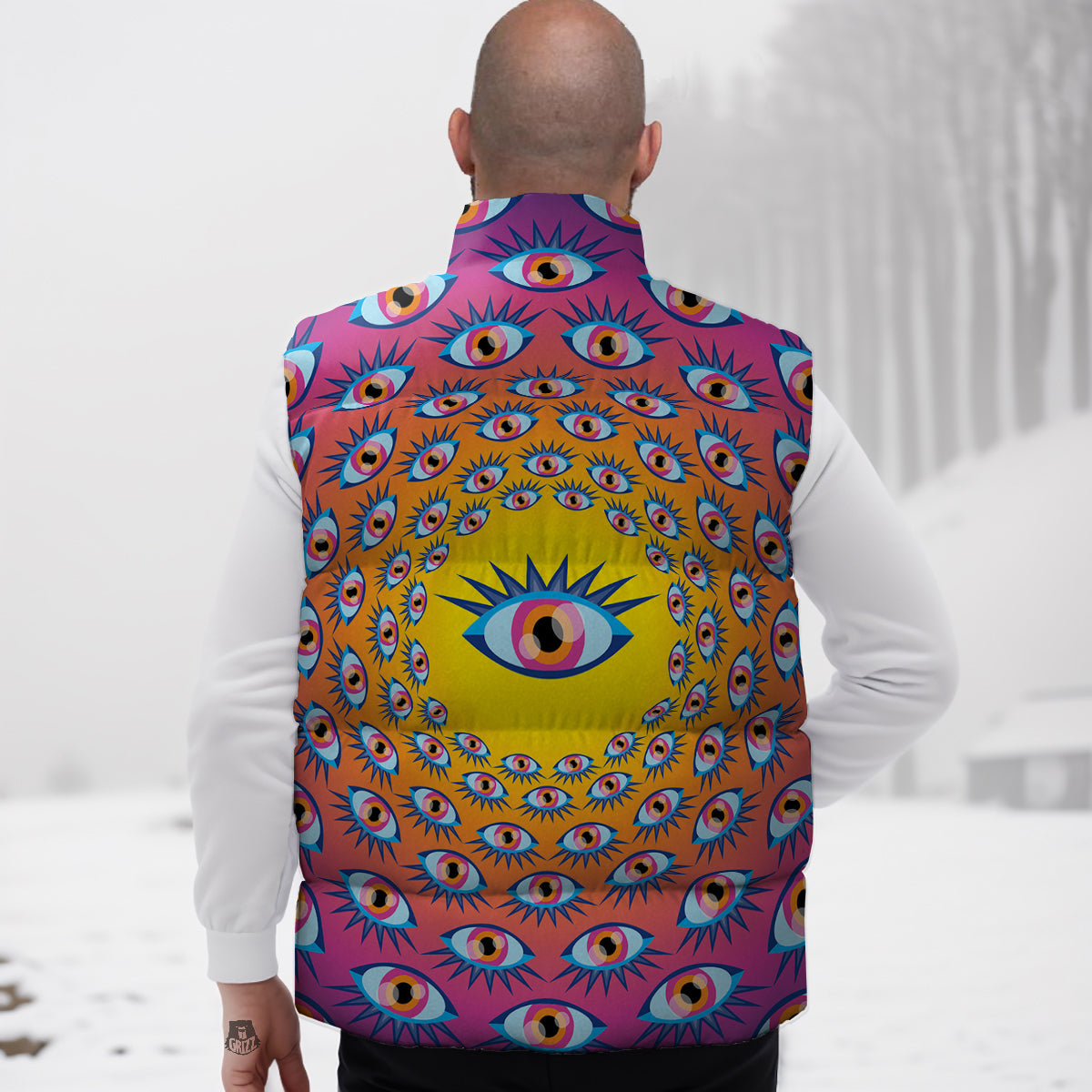 Trippy Psychedelic Eyes Print Down Vest