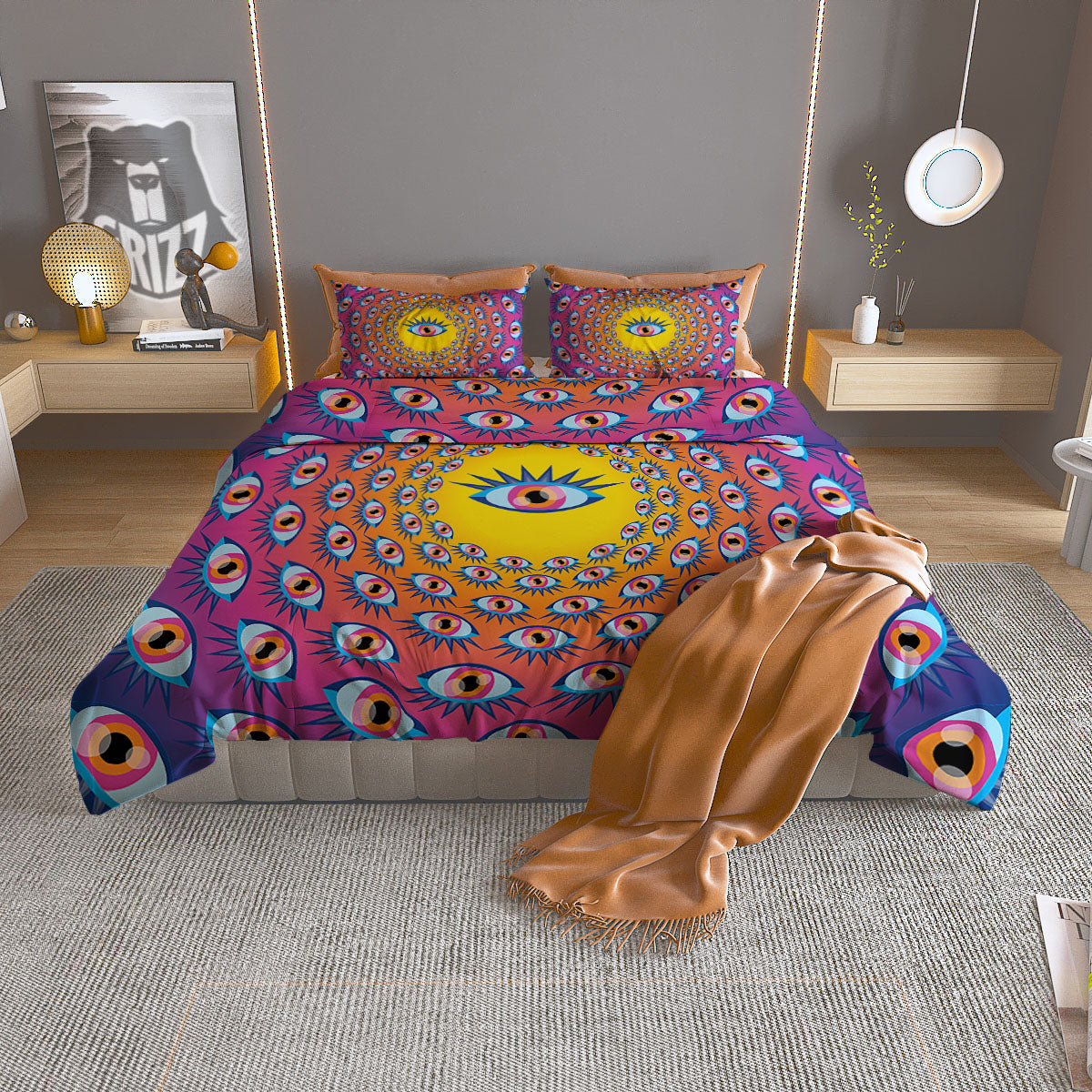 Trippy Psychedelic Eyes Print Duvet Cover Bedding Set