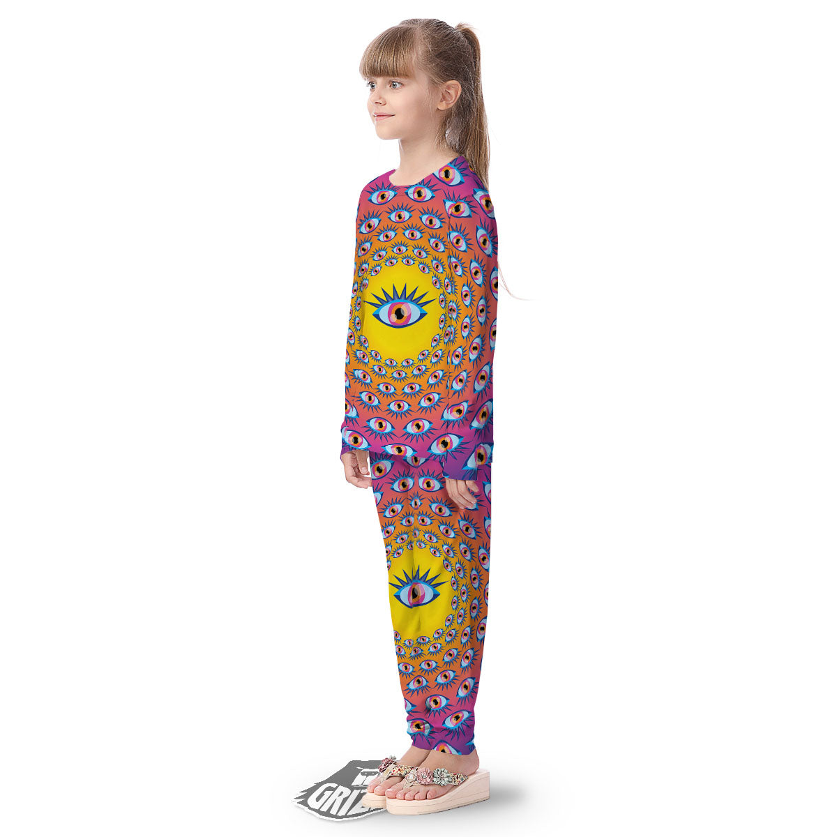 Trippy Psychedelic Eyes Print Kid's Pajamas-grizzshop