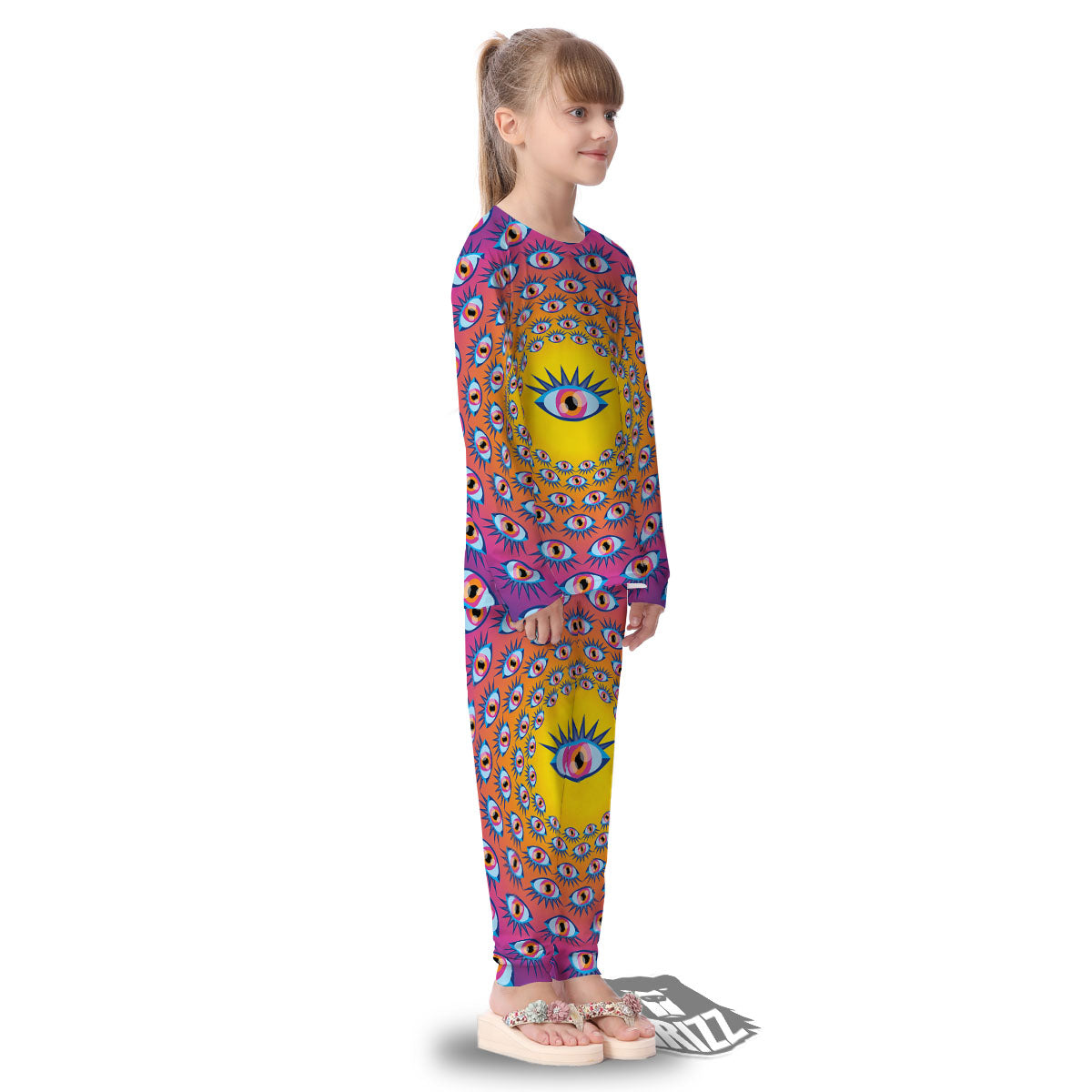 Trippy Psychedelic Eyes Print Kid's Pajamas-grizzshop