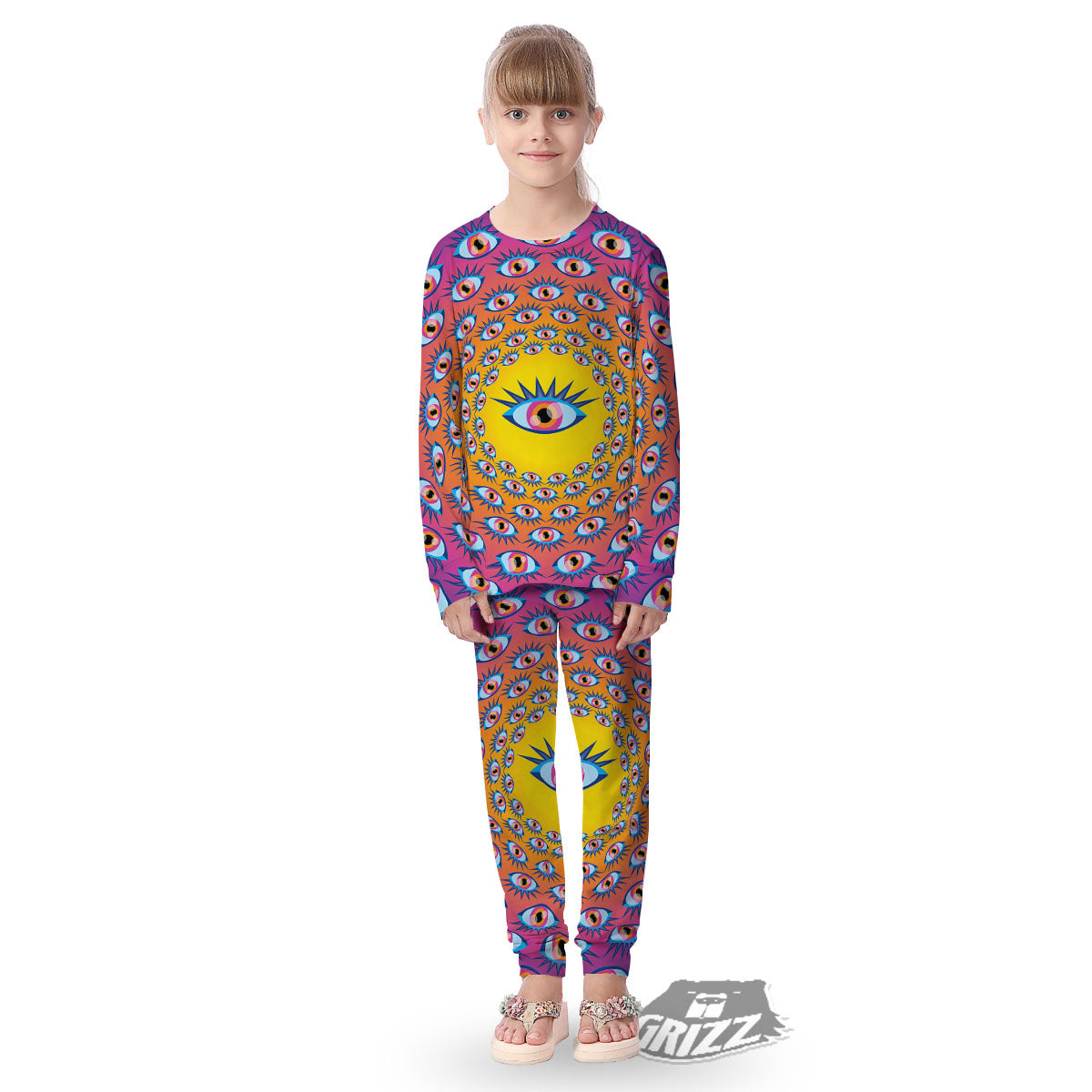 Trippy Psychedelic Eyes Print Kid's Pajamas-grizzshop