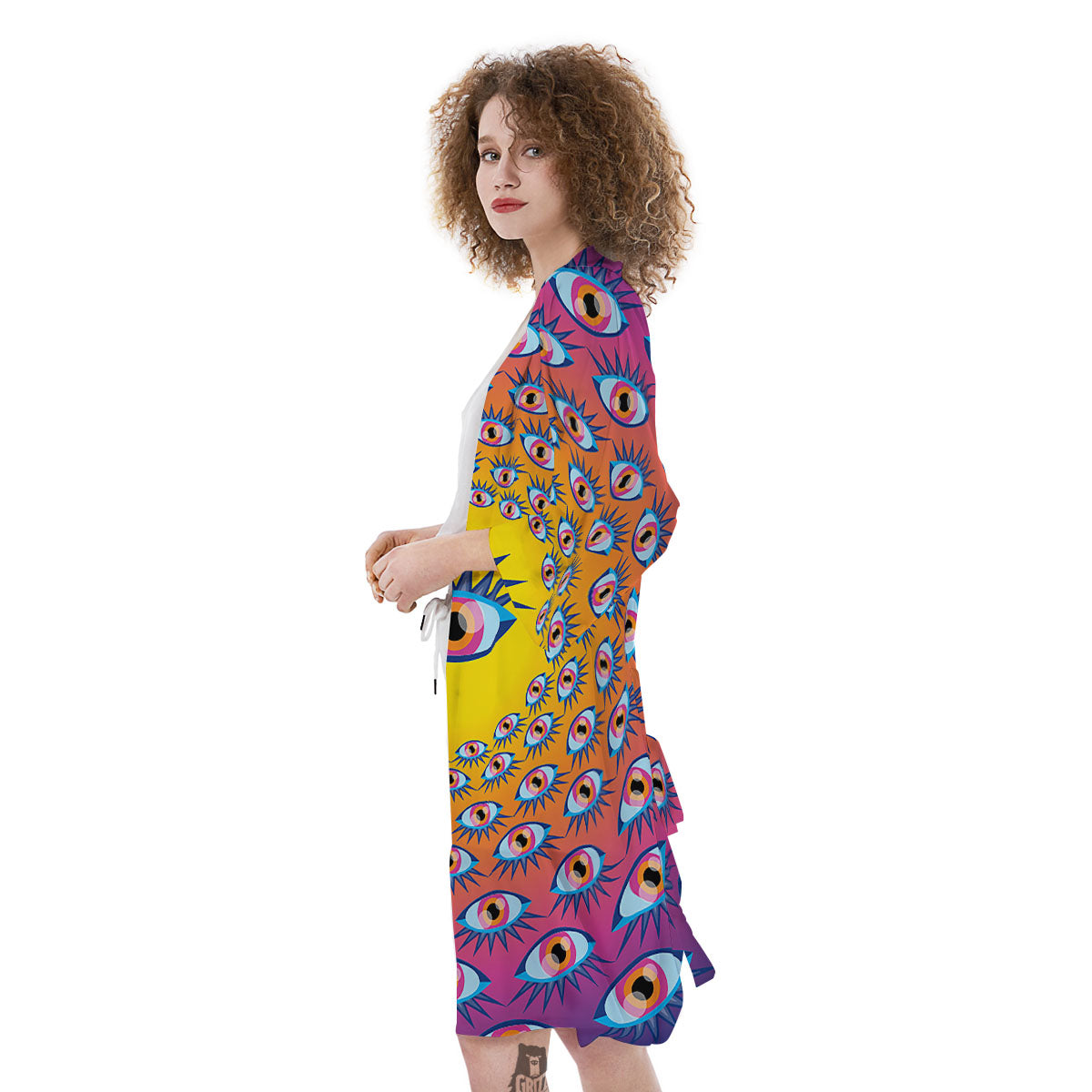 Trippy Psychedelic Eyes Print Kimono-grizzshop