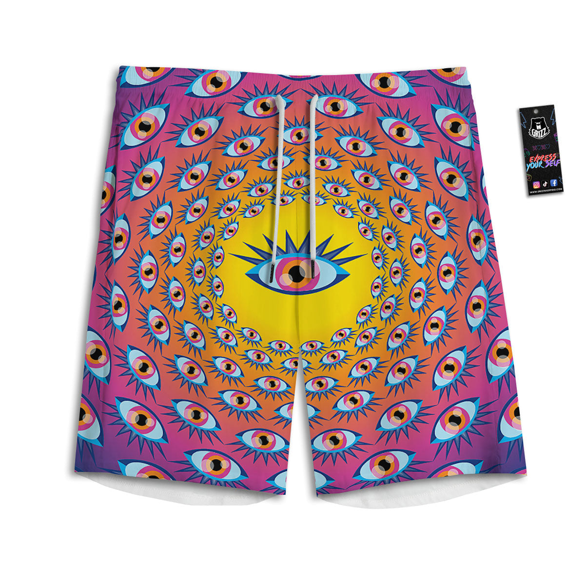 Trippy Psychedelic Eyes Print Men's Athletic Shorts